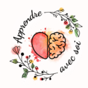 logo d'entreprise: apprendre avec soi. dessin d'un demi-coeur et d'un demi cerveau entouré de végétal.